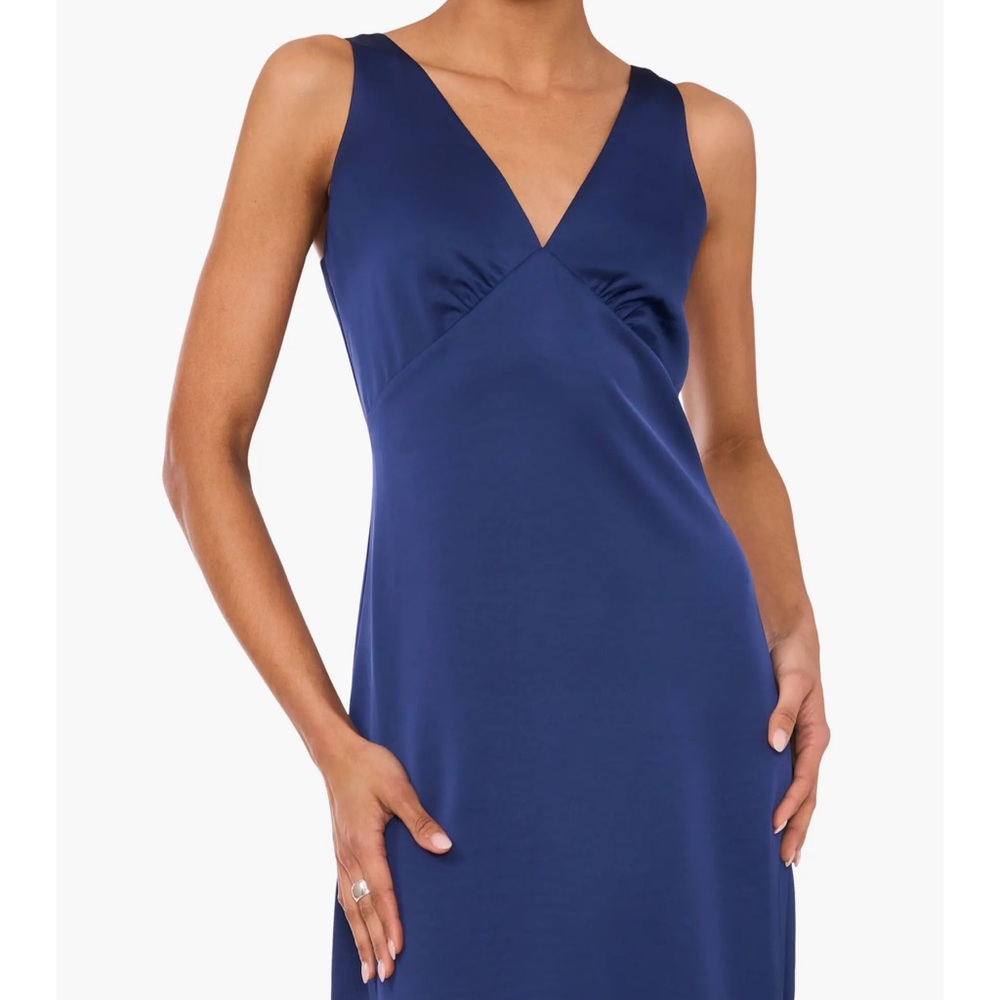 V-neck Sleeveless Satin Dress In Indigo Night